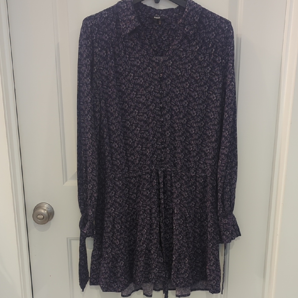 Paige Floral Purple Collared Mini Dress Button Up Top Cinch Waist Tiered Skirt